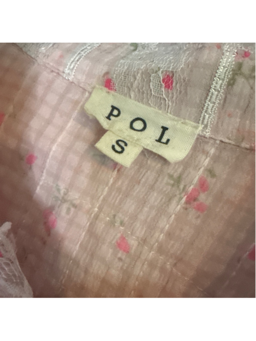 POLS Pink Beige Peace Sign Button Down Shirt S - Picture 3 of 3